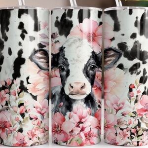 Floral Cow & Western Boot Decorative Tumbler - Pink Floral
